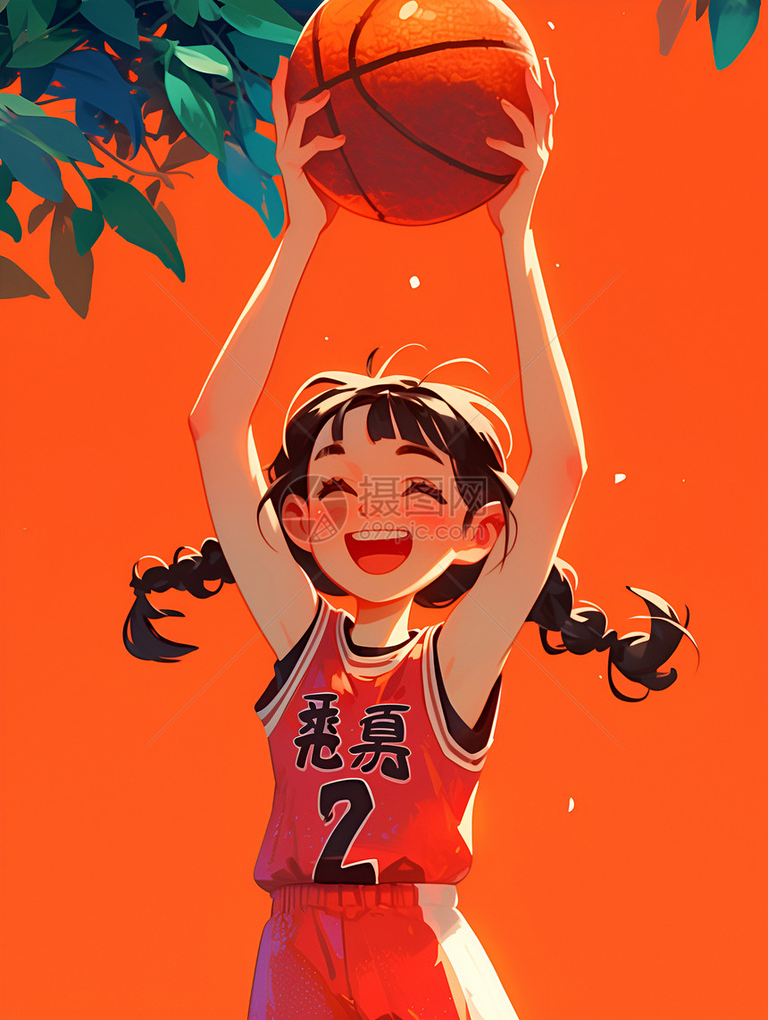抱着篮球跳起来的女孩图片