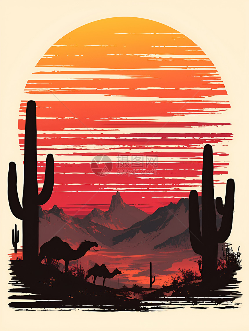 沙漠影子极简风格插画图片