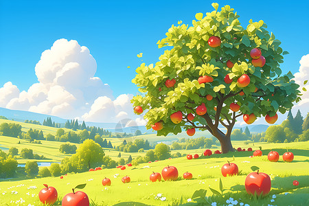 绚丽苹果林卡通农业素材高清图片