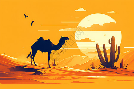 沙漠彩绘简约设计的美景背景图片