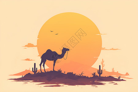 扁平视觉网络安全沙漠视觉扁平的骆驼插图插画
