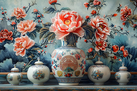 中国传统配色下的艺术插画高清图片
