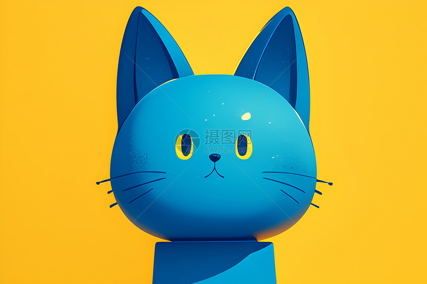 蓝猫与黄色背景图片