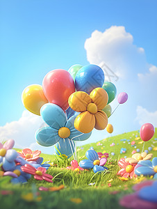 书本和彩色气球彩色的花朵和气球插画