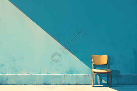 木质墙蓝色墙下的木椅插画