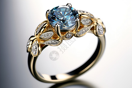 蓝钻镶嵌的戒指高清图片