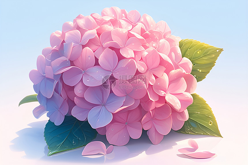 粉色绣球花的立体视角图片