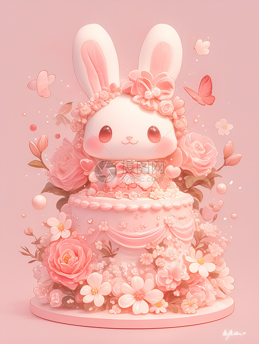 兔子蛋糕与花图片