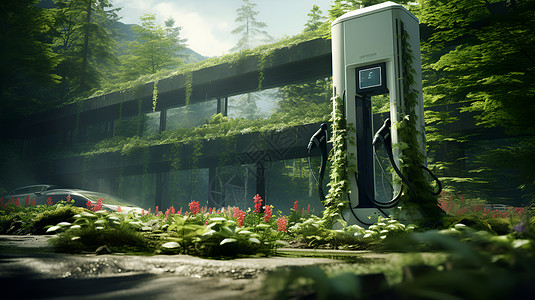 绿色能量充电站背景图片