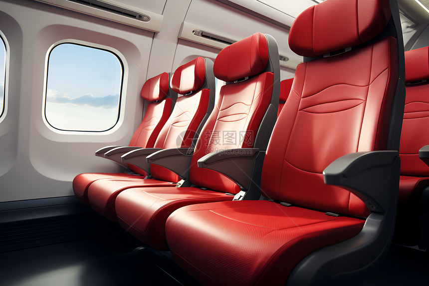 飞机上的红色座椅图片