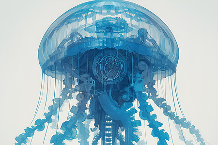 蓝色机器人水母背景图片