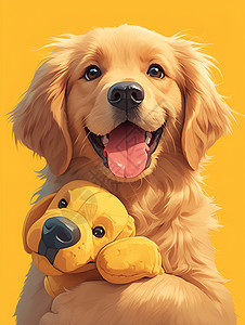 开心的狗狗与最爱的玩具背景图片