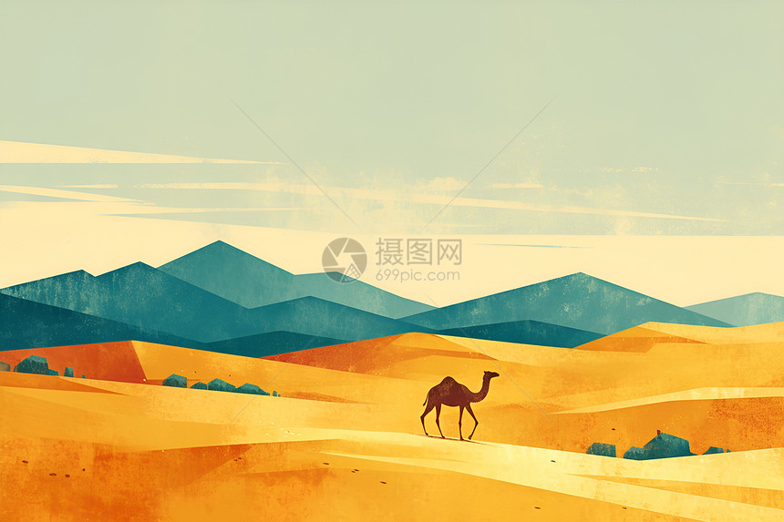 沙漠中的美丽骆驼图片