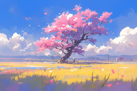 绚丽粉色樱花树背景图片