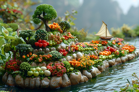 微观的河流和蔬果设计图片
