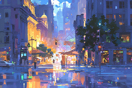 绘画的梦幻城市背景图片