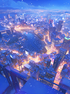 夜晚的城市高楼插画背景图片