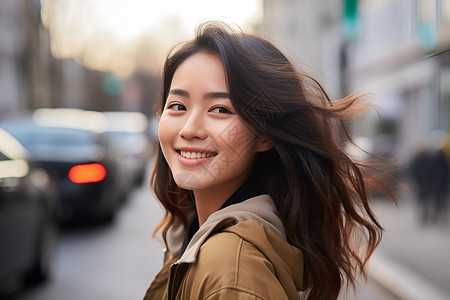 街道上的青年女性背景图片