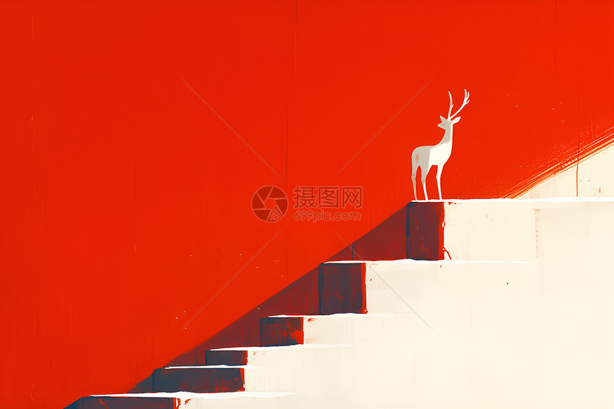 阶梯顶端的白鹿图片