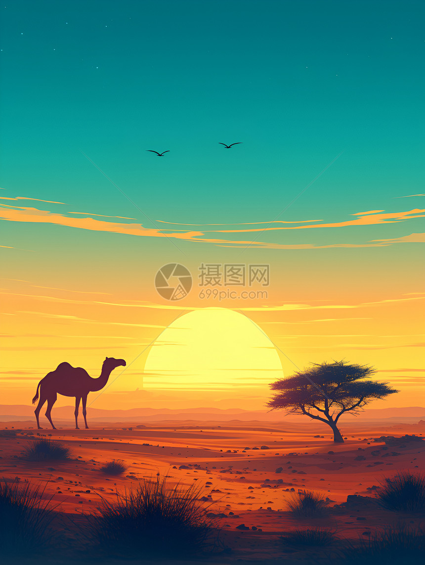 夕阳下的沙漠之舞图片