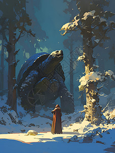 邓雪大秀雪地上的大乌龟插画