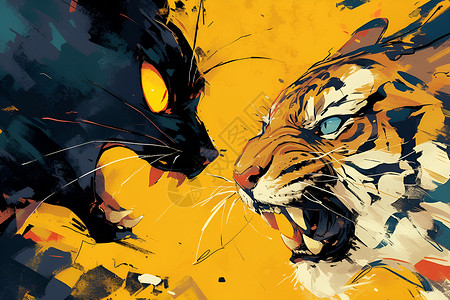 黑猫和老虎对战背景图片