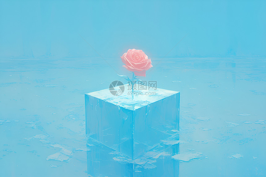 立方体上的一个玫瑰图片