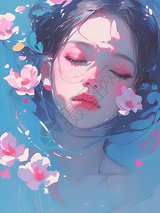 红唇诱惑水中的中国美女插画