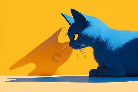 猫尾巴一只蓝色猫的投影插画
