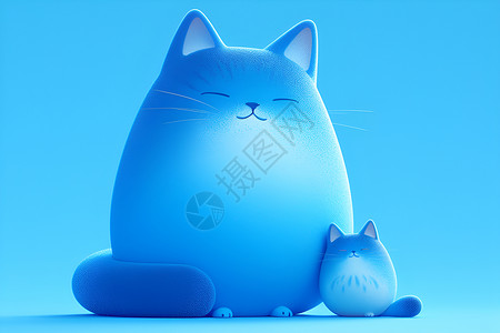 猫尾巴一大一小点可爱蓝猫插画