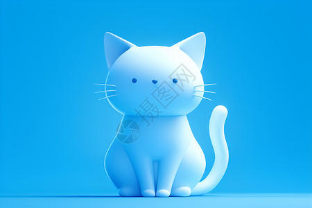 猫尾巴蓝背景下的可爱猫咪插画