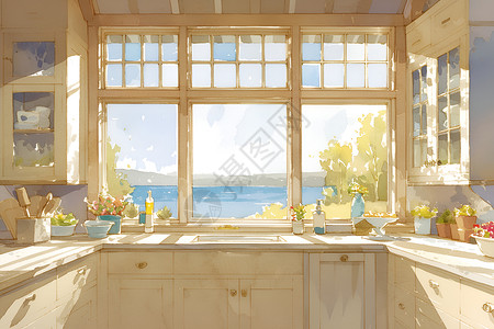 厨房木质柜台背景图片