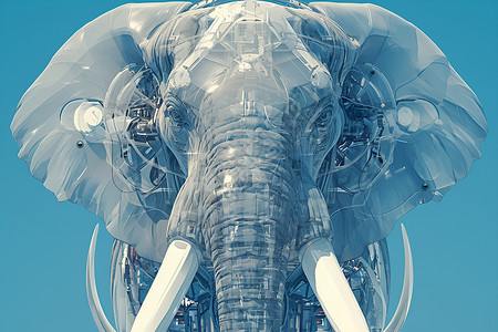 精致纹理一头大象的头部机械结构插画