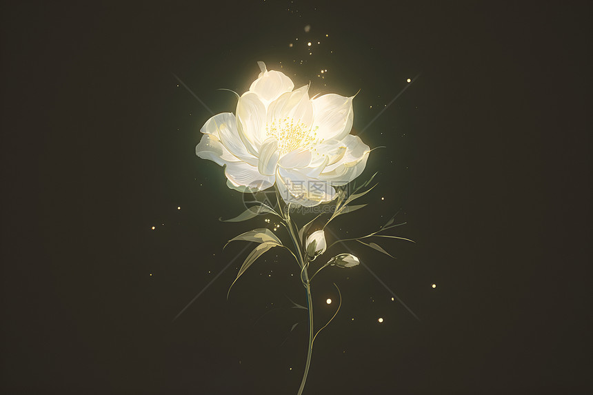 星空下的孤芳独放的白色花朵图片