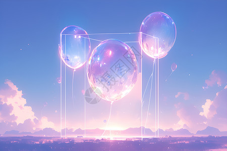 梦幻气球交织的奇幻世界背景图片