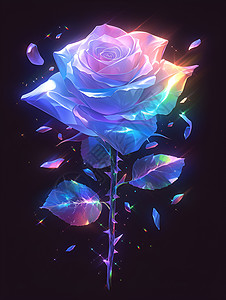 黑暗光彩虹光映照的抽象玫瑰插画