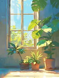 窗前的盆栽背景图片