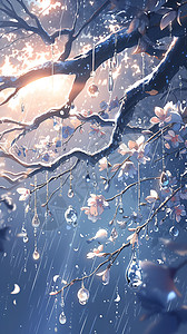 雨中的树枝背景图片