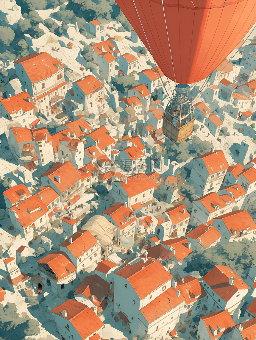 城市上空的红气球图片