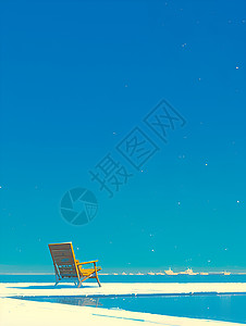 蓝天海滩海滩上的木椅插画