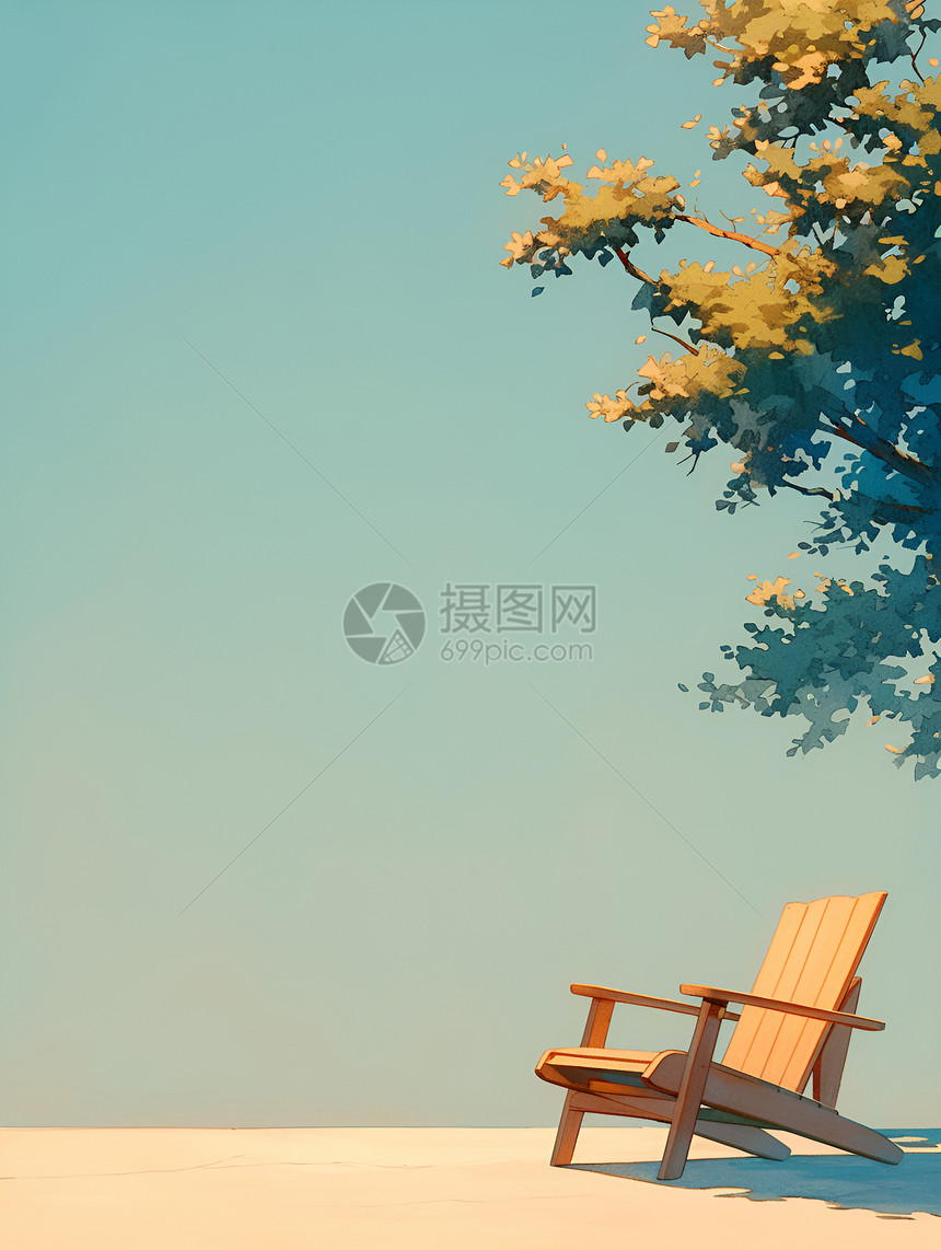阳光下的木质椅子图片