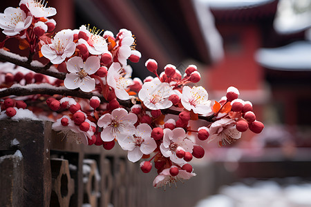 鲜艳梅花雪中梅花背景