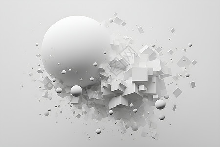 白色元素白色球体和立方体元素插画