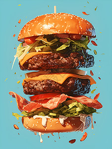 牛肉汉堡美味多汁的汉堡插画