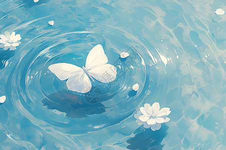 白蝶在宁静的水面上背景图片
