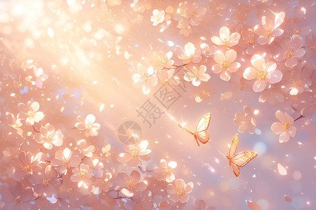 梦幻花海的蝴蝶背景图片