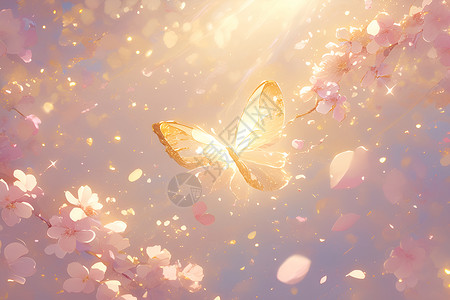 蝴蝶在闪烁的粉色花朵中背景图片