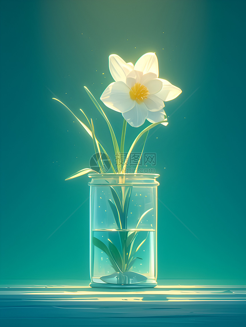 玻璃瓶里的水仙花图片