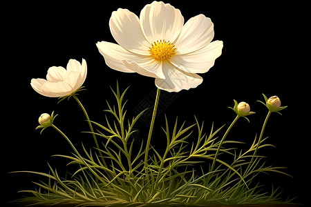 草地上的白色花朵背景图片