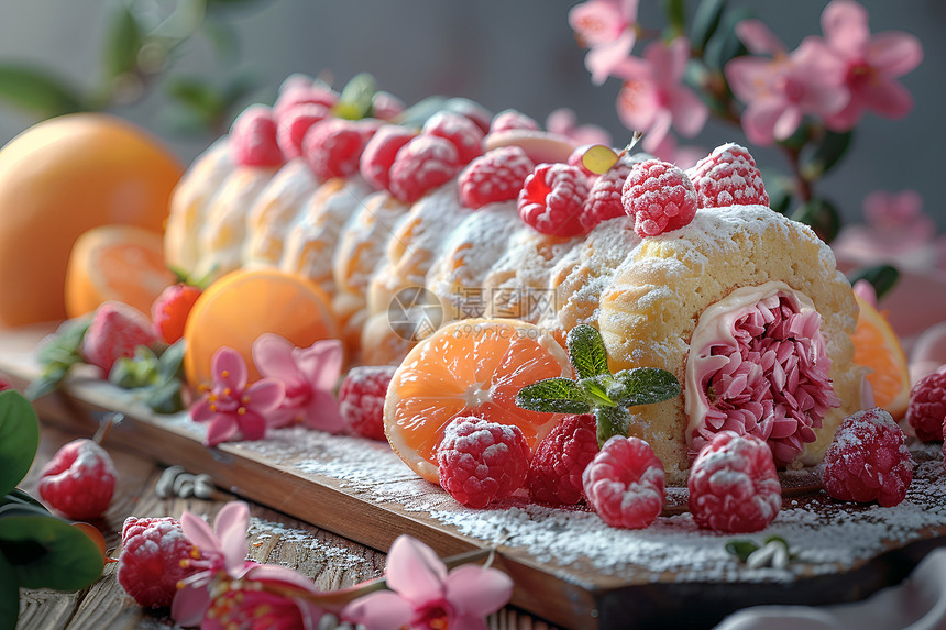 新鲜的水果蛋糕卷图片
